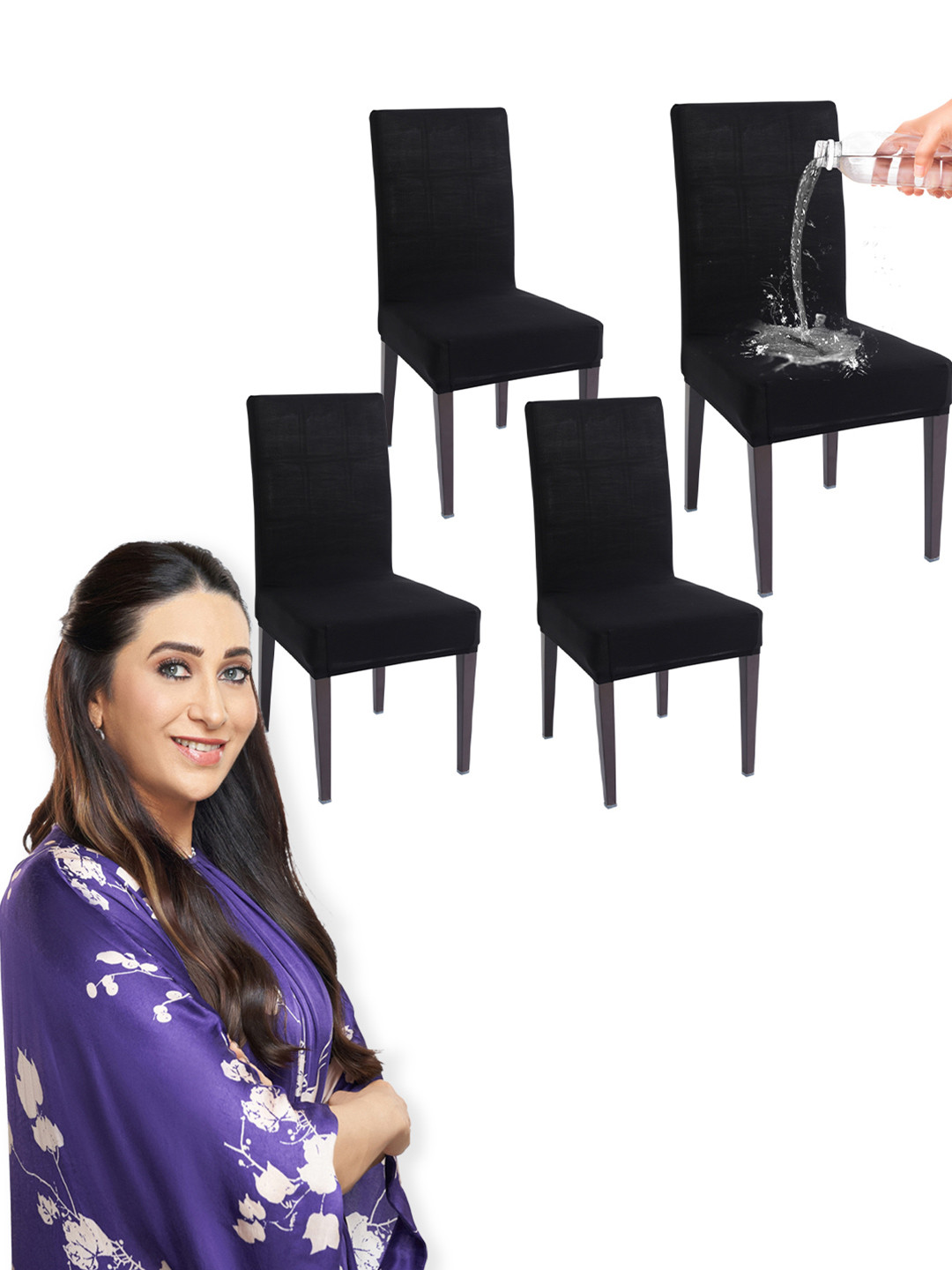 HOKIPO Black 4 Pieces Water Resistant Dining Table Chair Covers