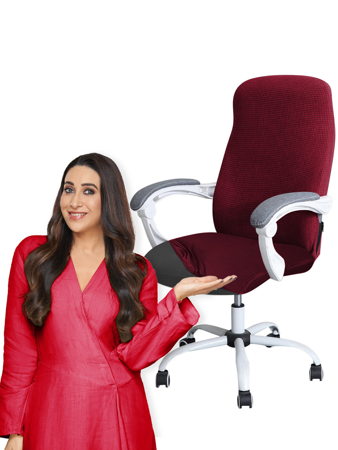 HOKIPO Burgundy Solid Jacquard Water Resistant Office Chair Cover