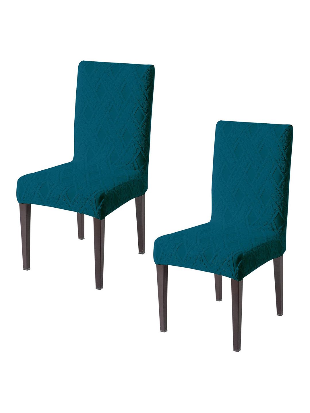 HOKIPO 2 Pcs Teal Blue Textured Jacquard Stretchable Chair Covers