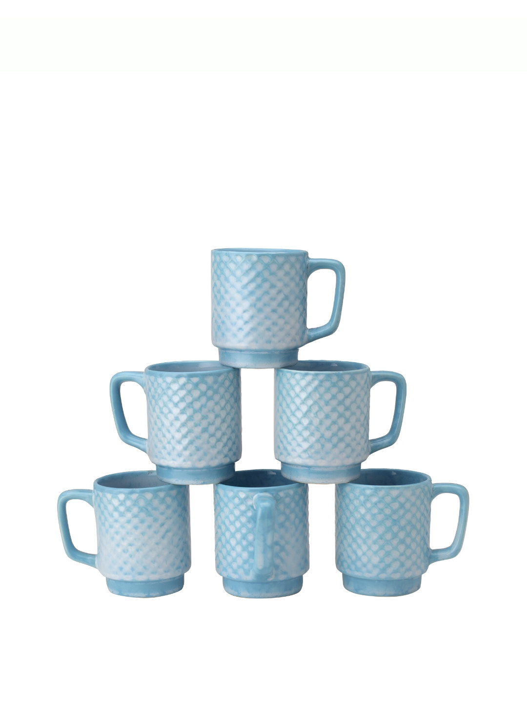 BODHI HOUSE Blue Geometric Ceramic Microwave Safe 6 Piece Mugs-275ml