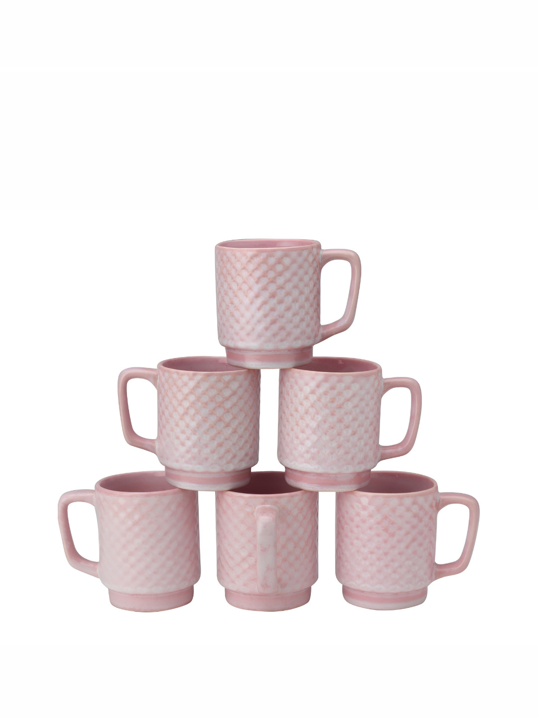 BODHI HOUSE Azure Pink Geometric Ceramic Microwave Safe 6 Piece Mugs-275ml