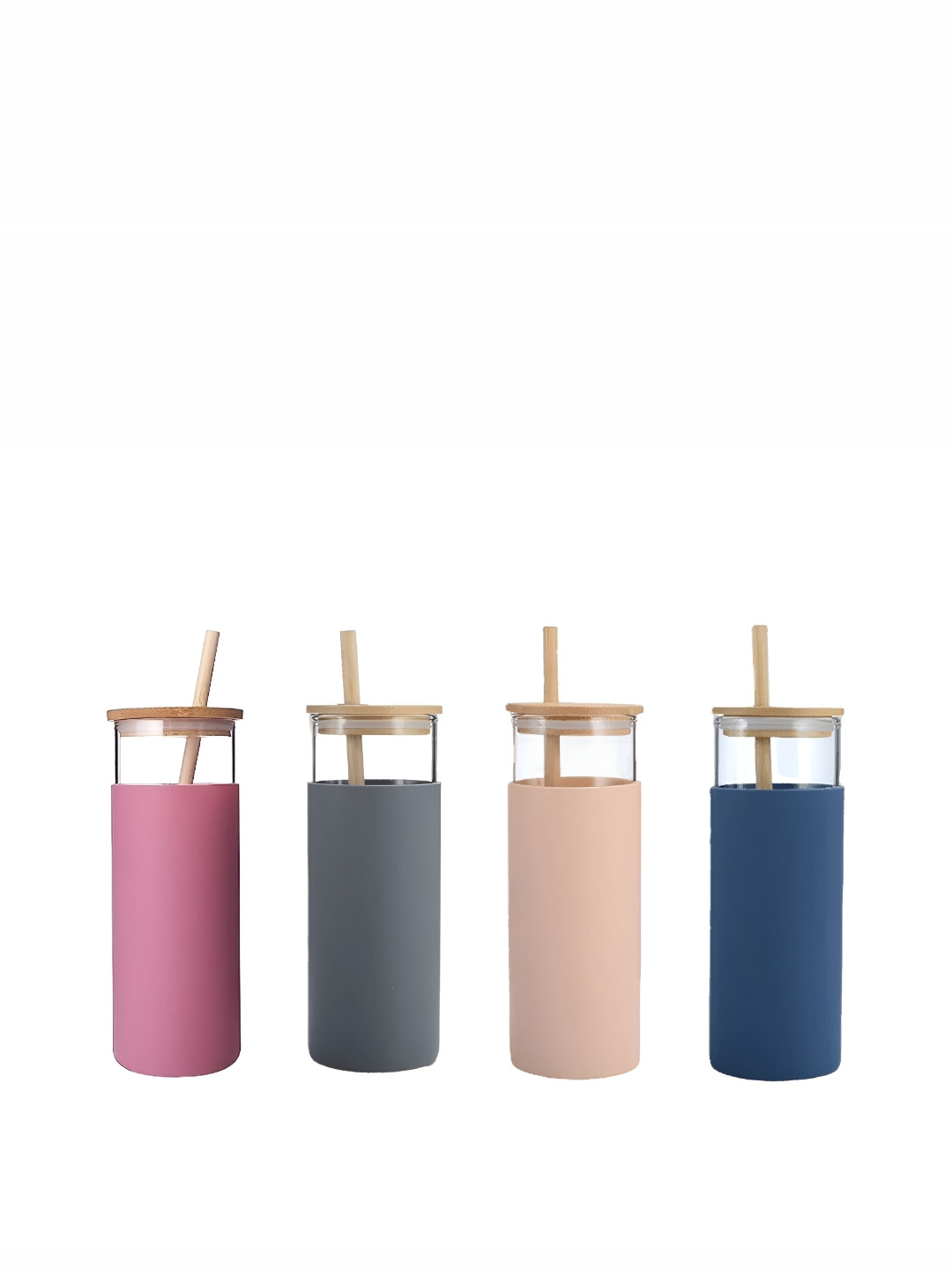 WELOUR Blue Solid Glass Spill Proof 4 Piece Water Bottle - 400ml