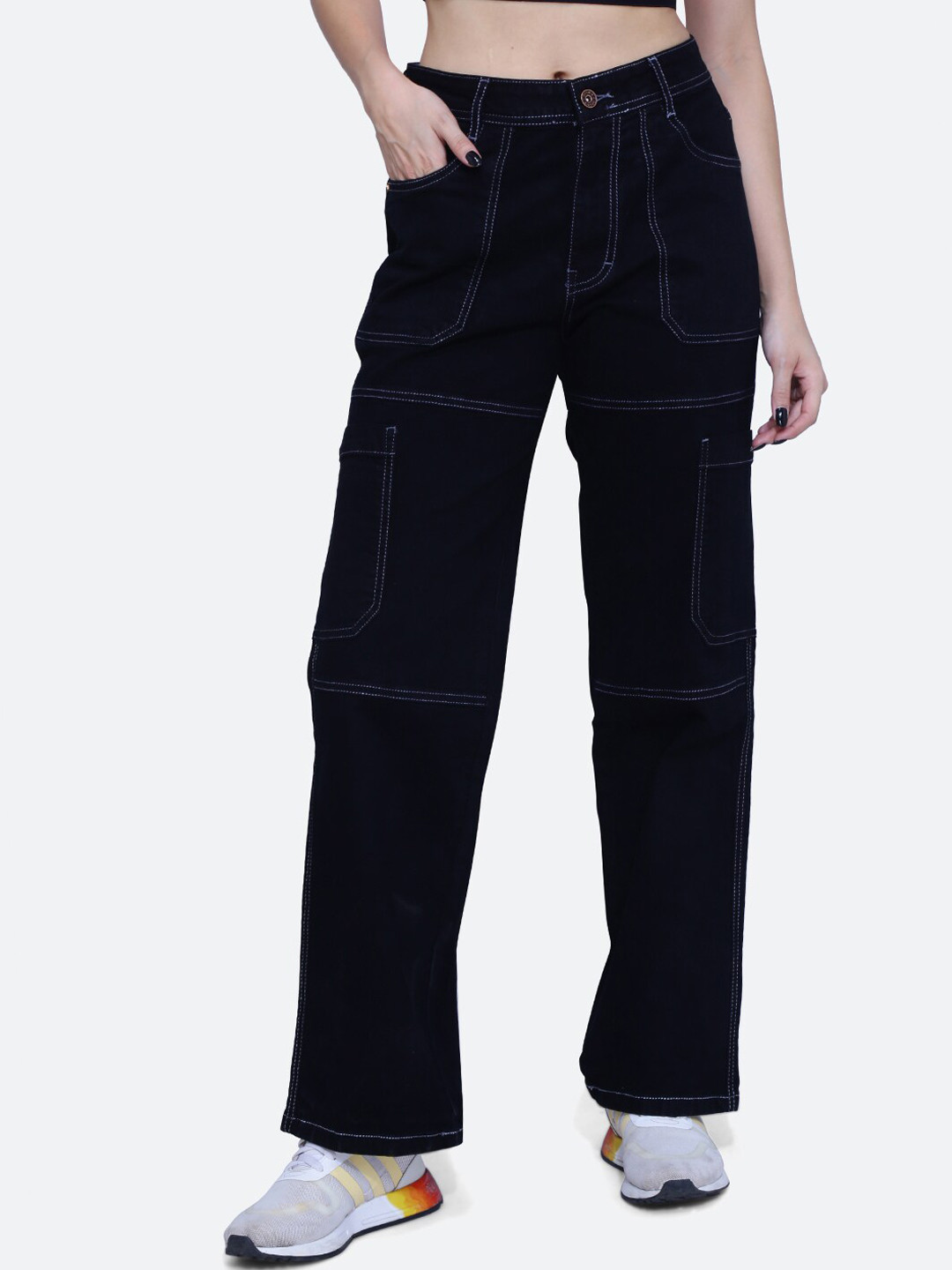 FCK-3 Women Straight Fit High-Rise Stretchable Denim Cargos