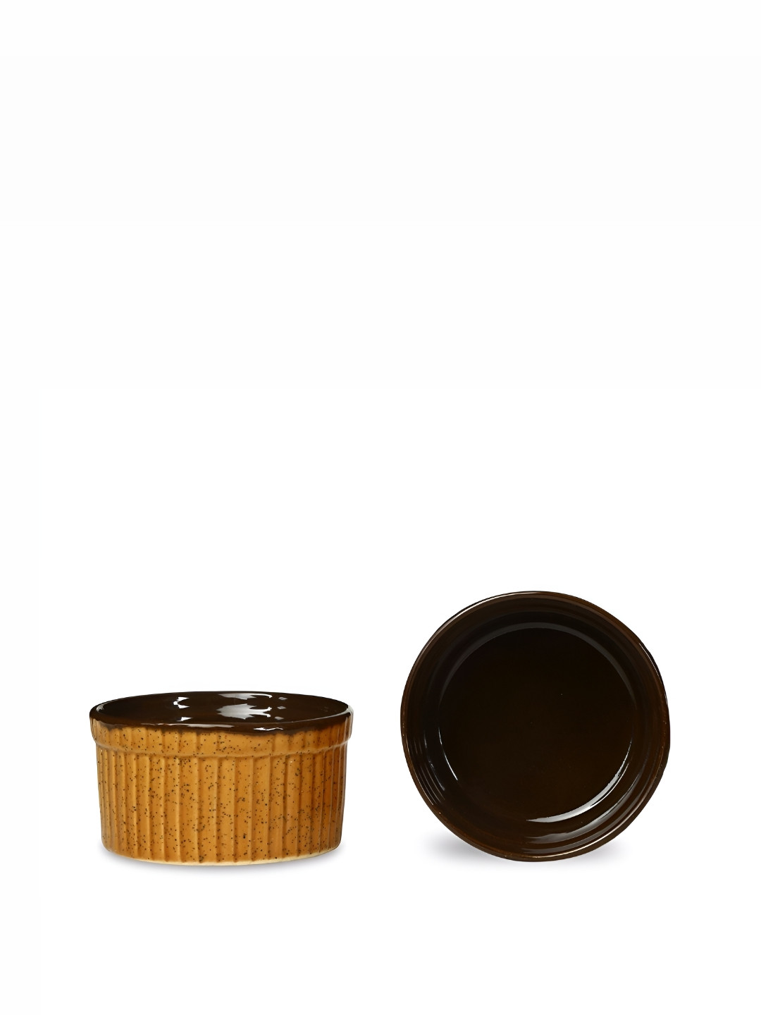 caffeine Brown 2 Pieces Ceramic Microwave Safe Ramekins Bowls