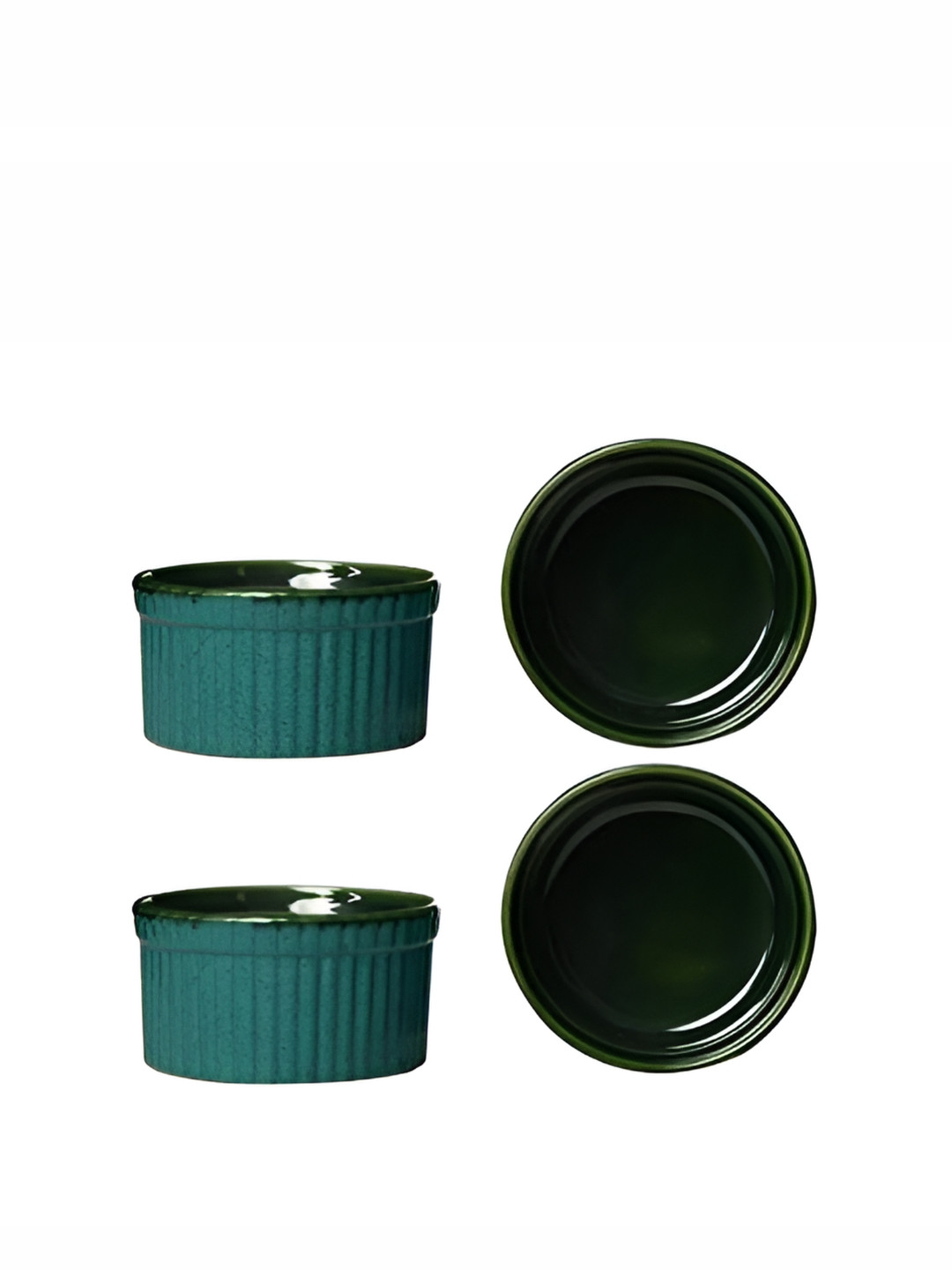 caffeine Green 4 Pieces Ceramic Microwave Safe Ramekins Dessert Bowl