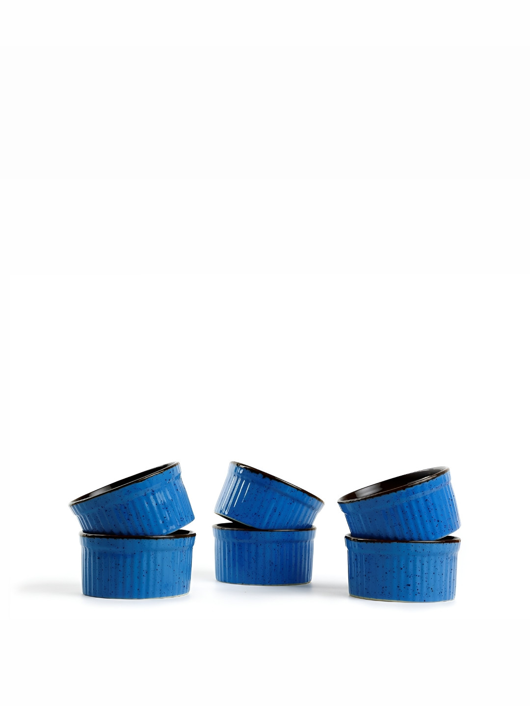 caffeine Blue & Black 6 Pieces Ceramic Microwave Safe Ramekin Bowls