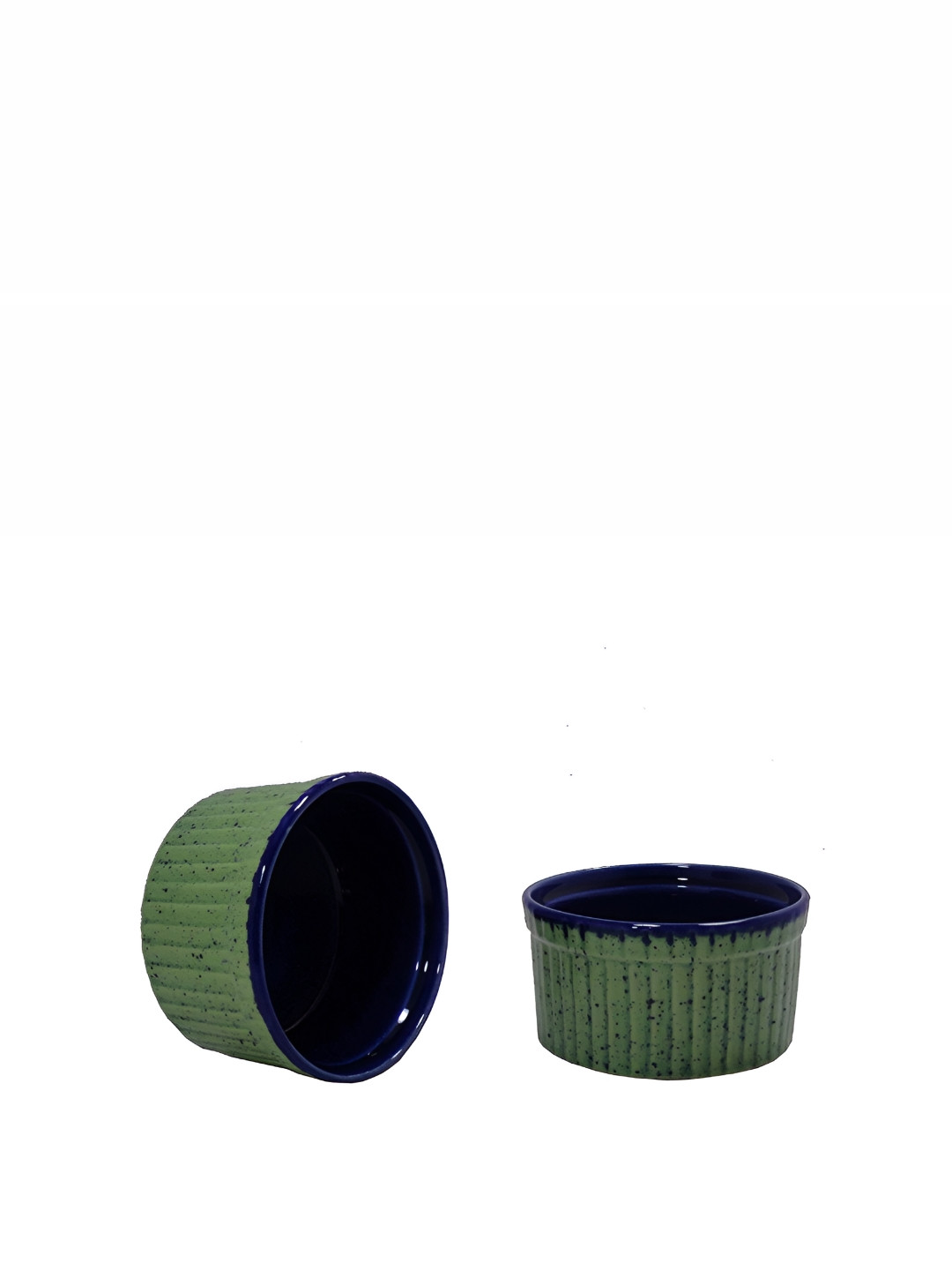 caffeine Green & Navy Blue 2 Pieces Ceramic Microwave Safe Ramekin Bowls