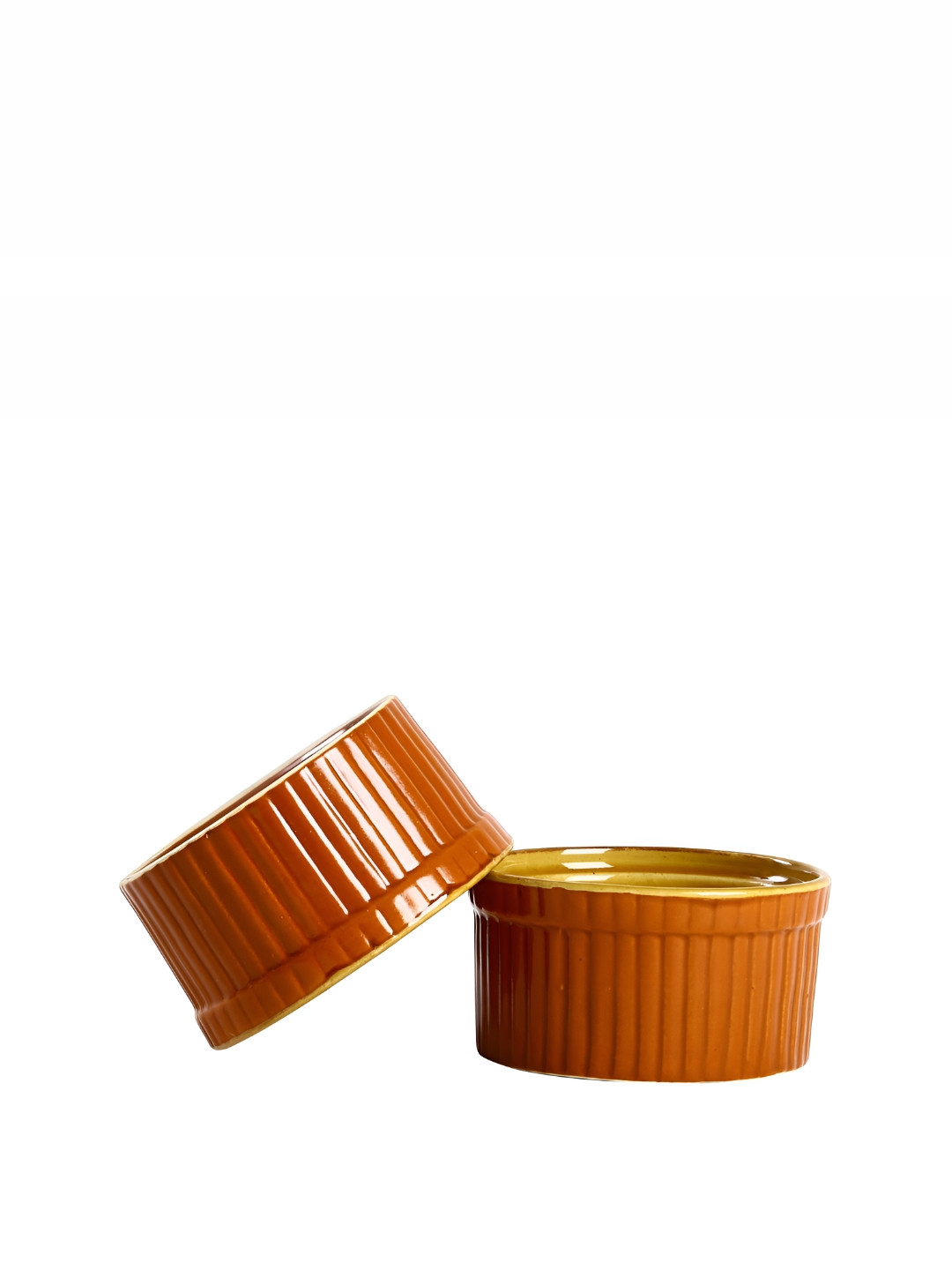 caffeine Yellow & Brown 2 Pieces Ceramic Microwave Safe Ramekin Bowls