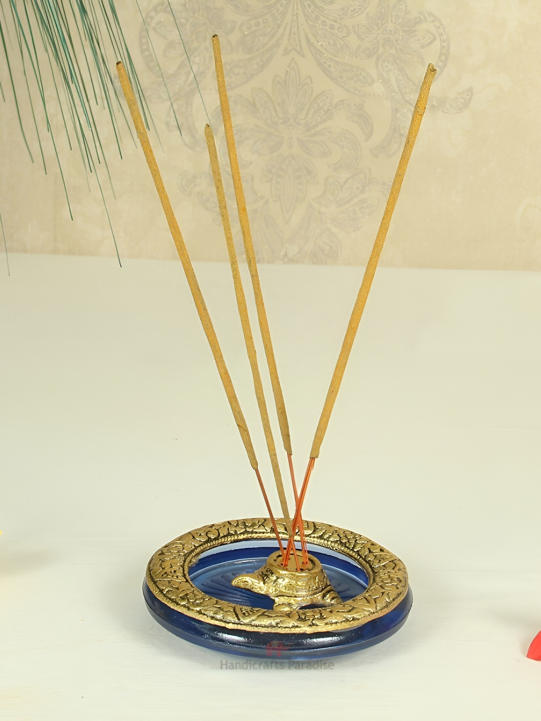 HANDICRAFTS PARADISE Purple& Gold Toned Tortoise Incense Holder With Border