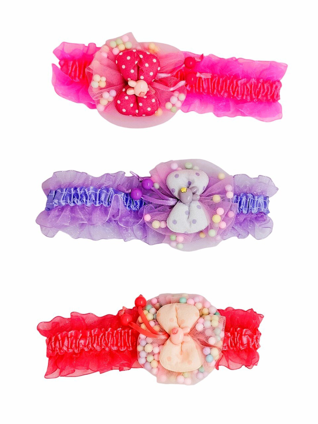 FEMMIBELLA Girls Set of 3 Lace Bow Hairbands