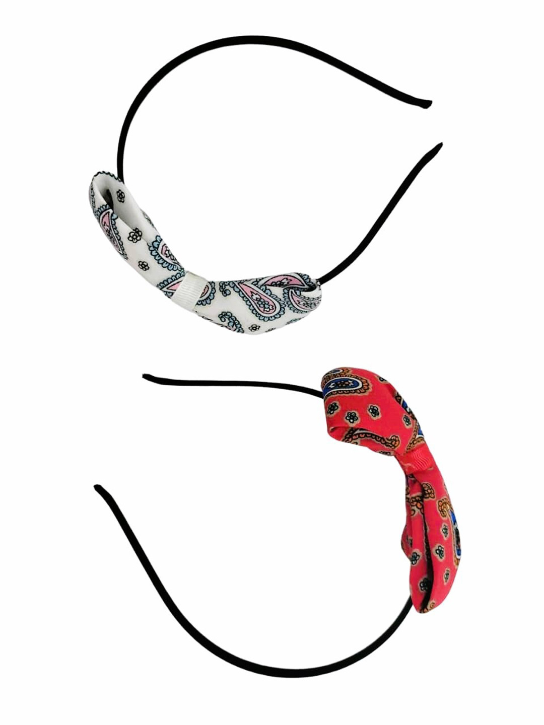 FEMMIBELLA Girls Set of 2 Paisley Printed Bow Hairbands