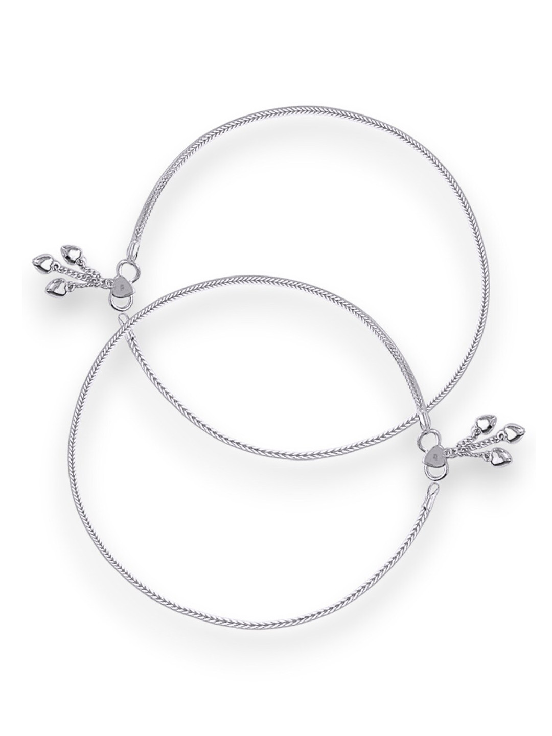 Taraash Set Of 2 925 Sterling Silver Heart Charm Anklets