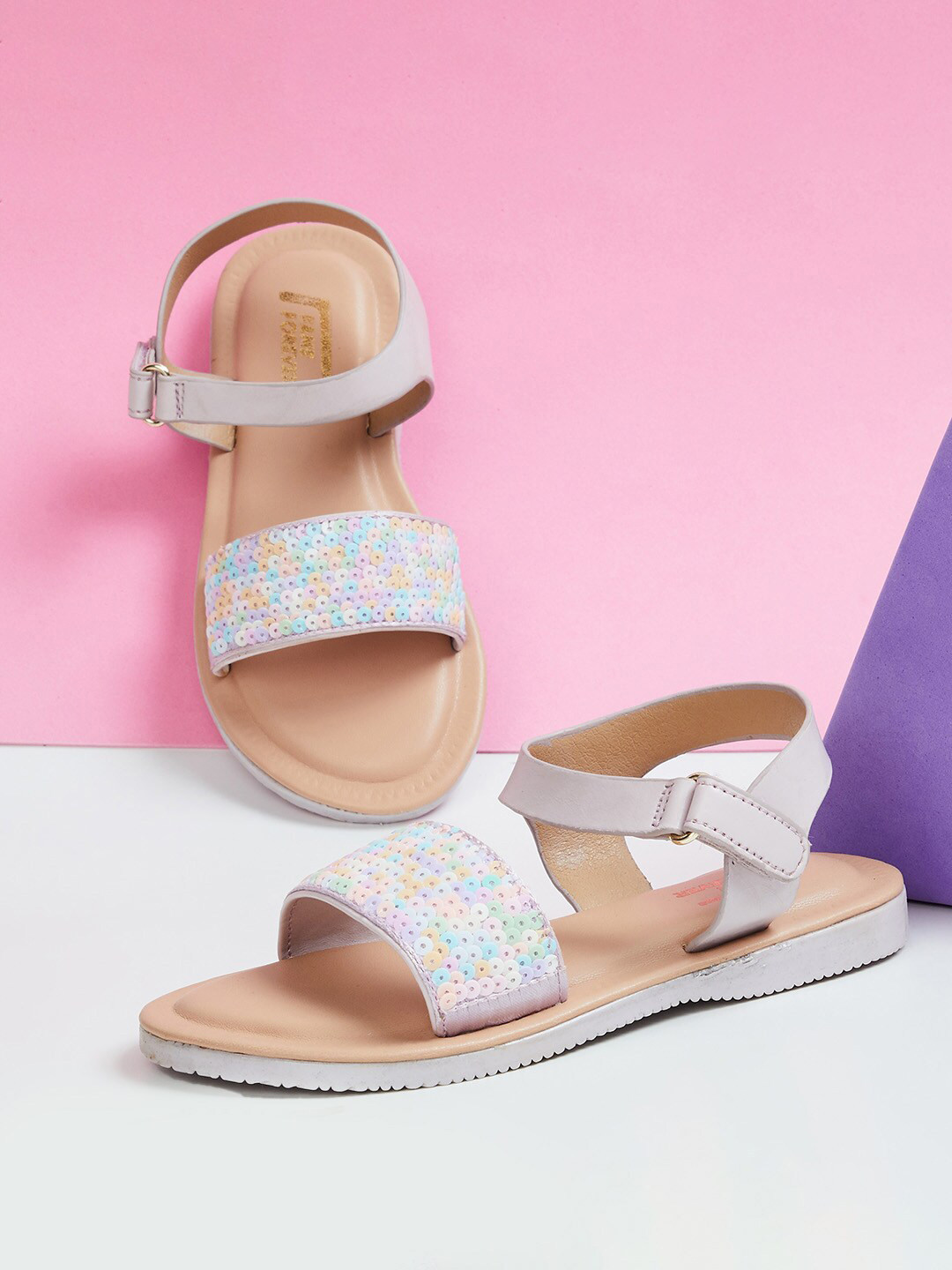 Fame Forever by Lifestyle Girls Embellished Party Open Toe Flats With Velcro Closure