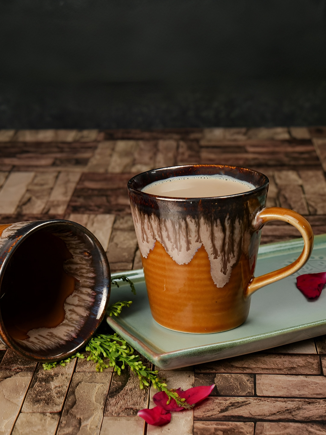 ARTYSTA BEAUTIFYING LIVES Natural Canvas Collection Brown Abstract Ceramic Microwave Safe 2 Piece Mugs-300ml