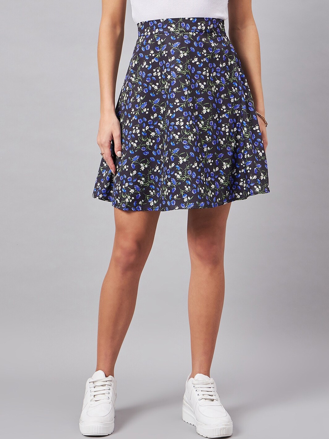 Dark blue on sale floral mini skirt