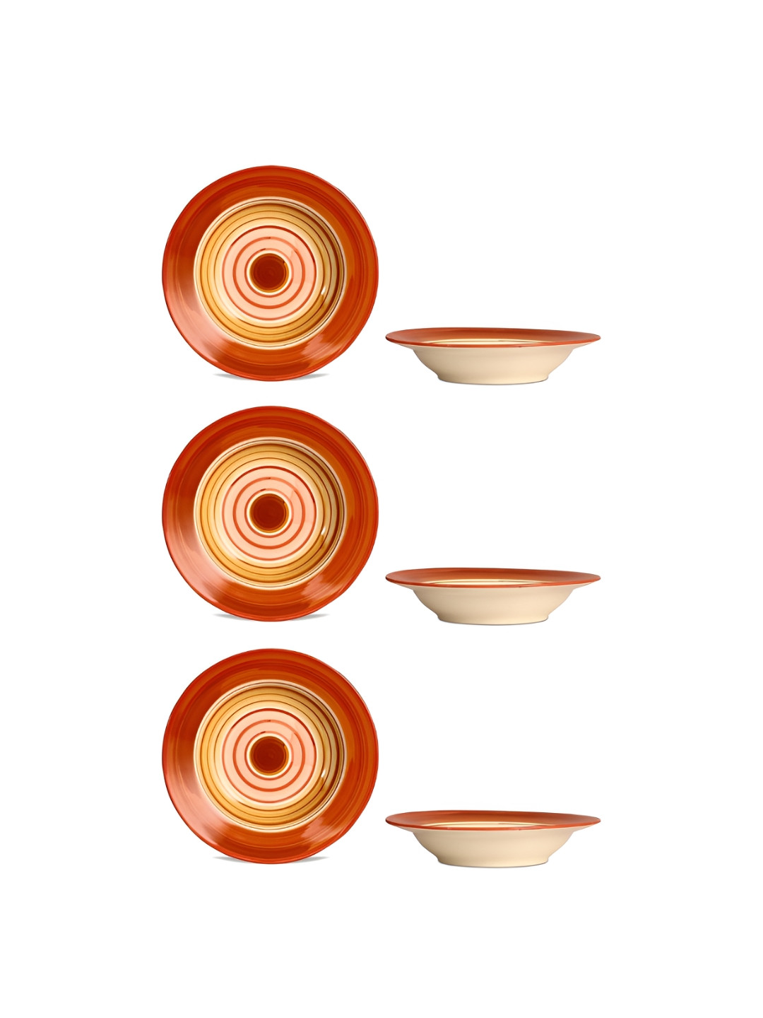 caffeine Orange & Beige 6 Pieces Ceramic Microwave Safe Soup Plates
