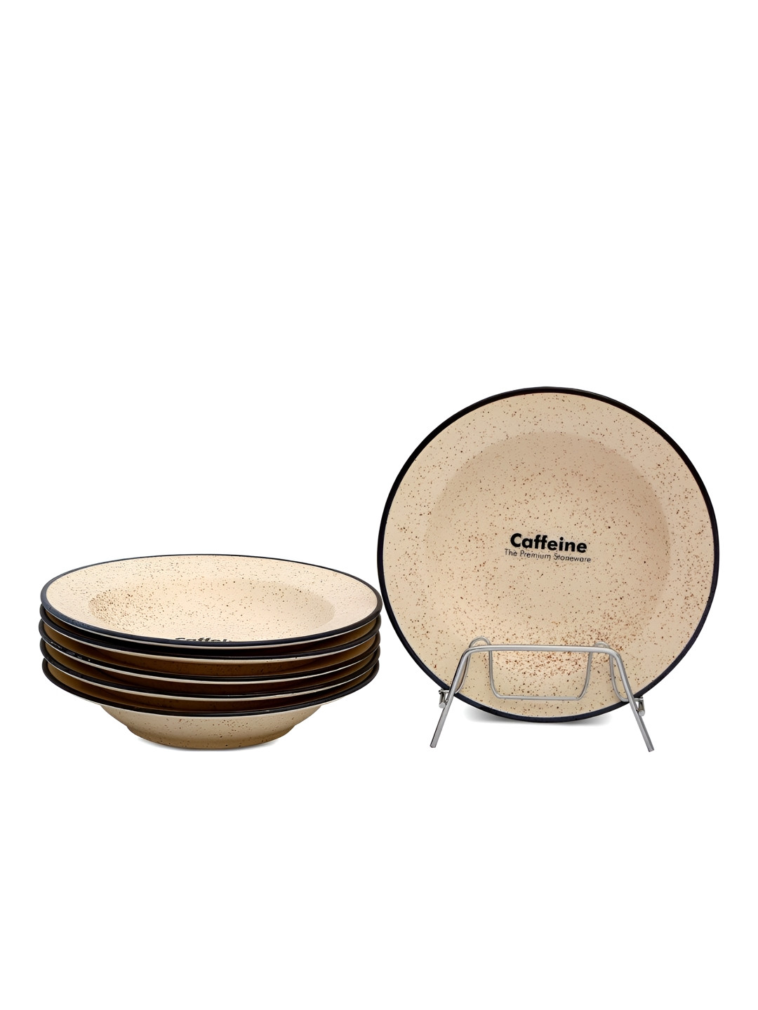 caffeine White & Black 6 Pieces Ceramic Microwave Safe Soup Plates