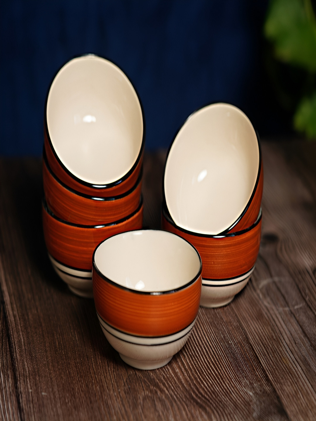 Freakway White & Brown 6 Pieces Ceramic Glossy Bowls
