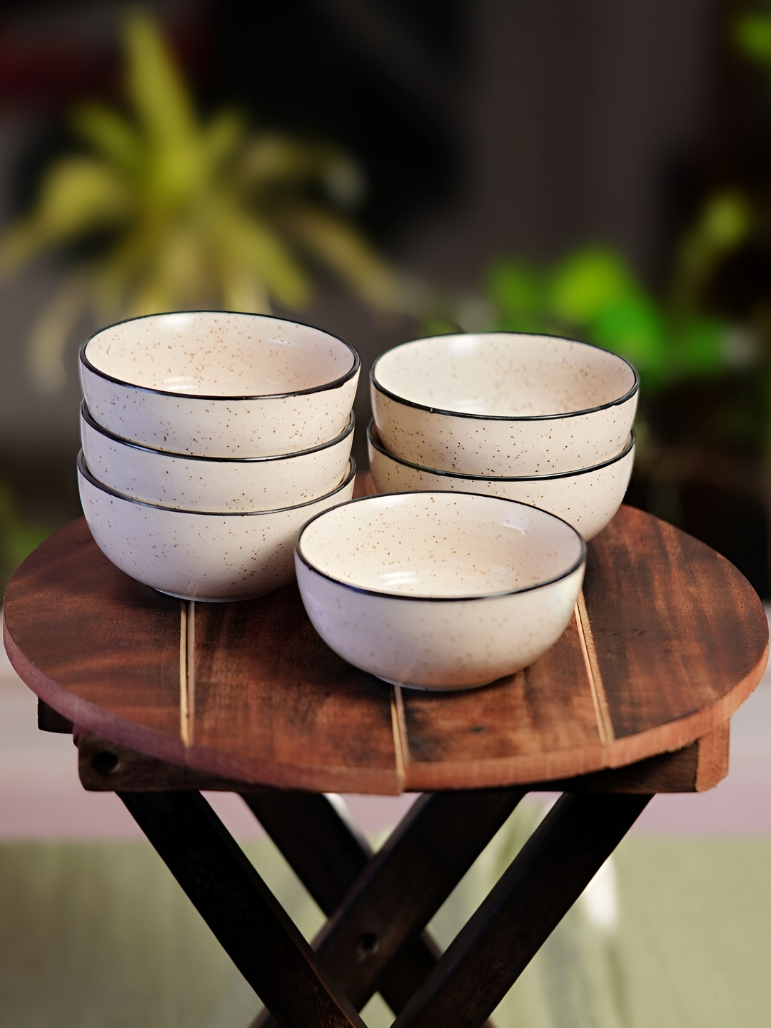 Freakway White & 6 Pieces Handcrafted and Hand Painted Printed Ceramic Matte Bowls