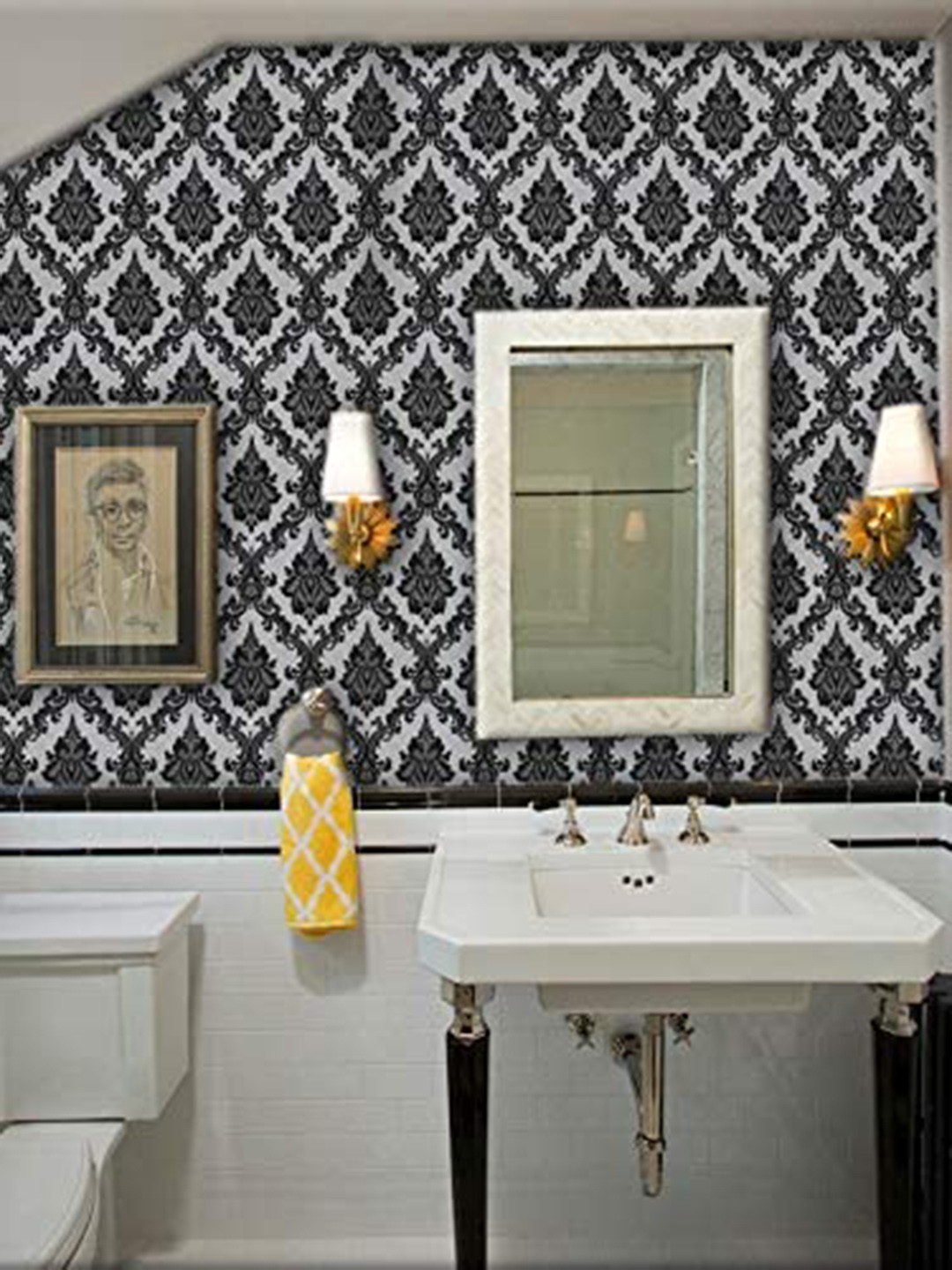 KAAF White & Grey Damask Patterned Self-Adhesive Wallpaper