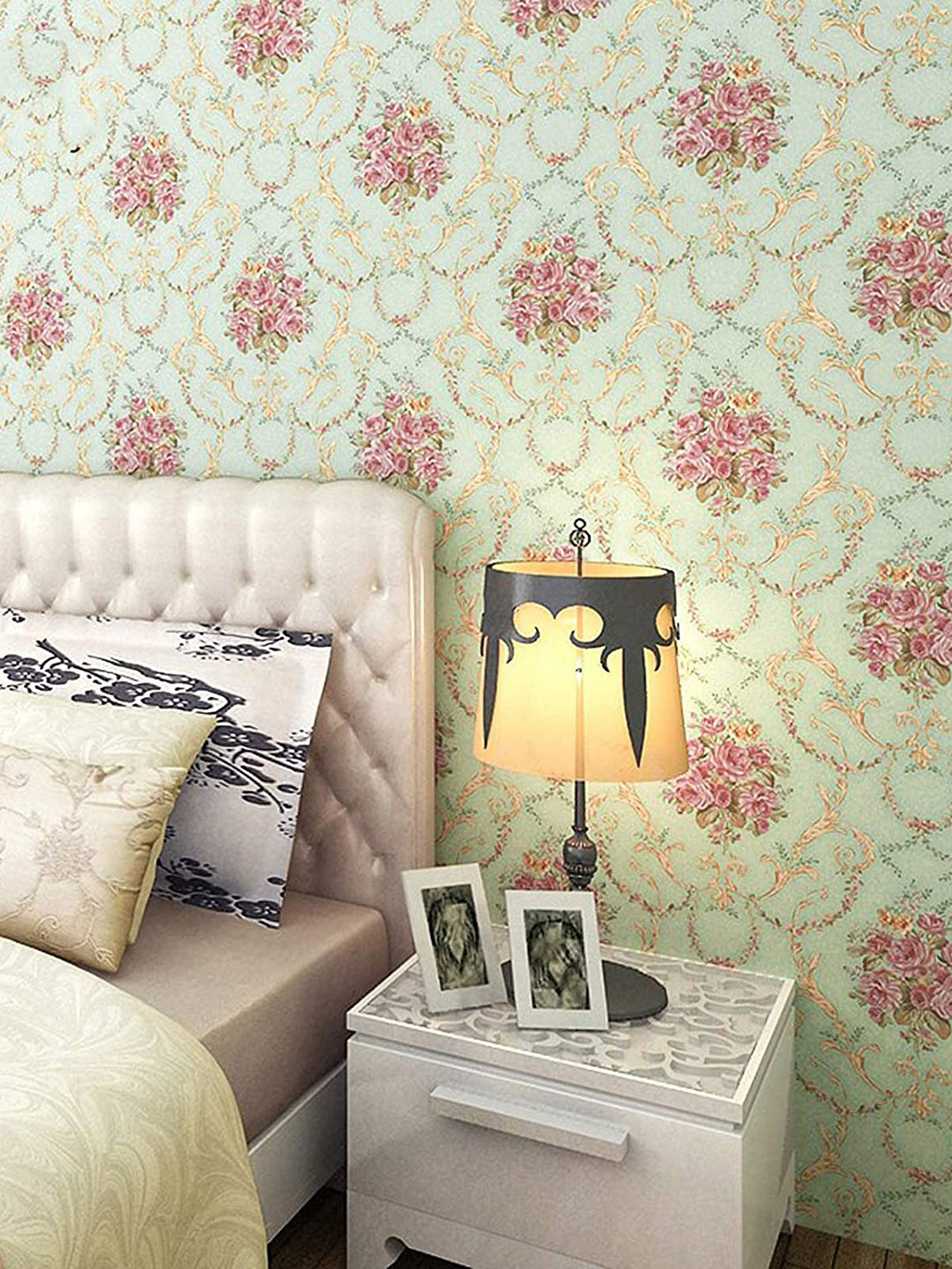 KAAF Green & Pink Floral Printed Wallpaper