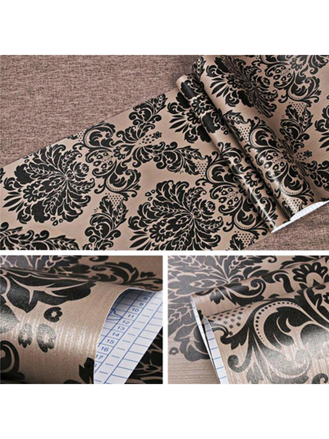 KAAF Brown & Black Damask Patterned Self-Adhesive Wallpaper