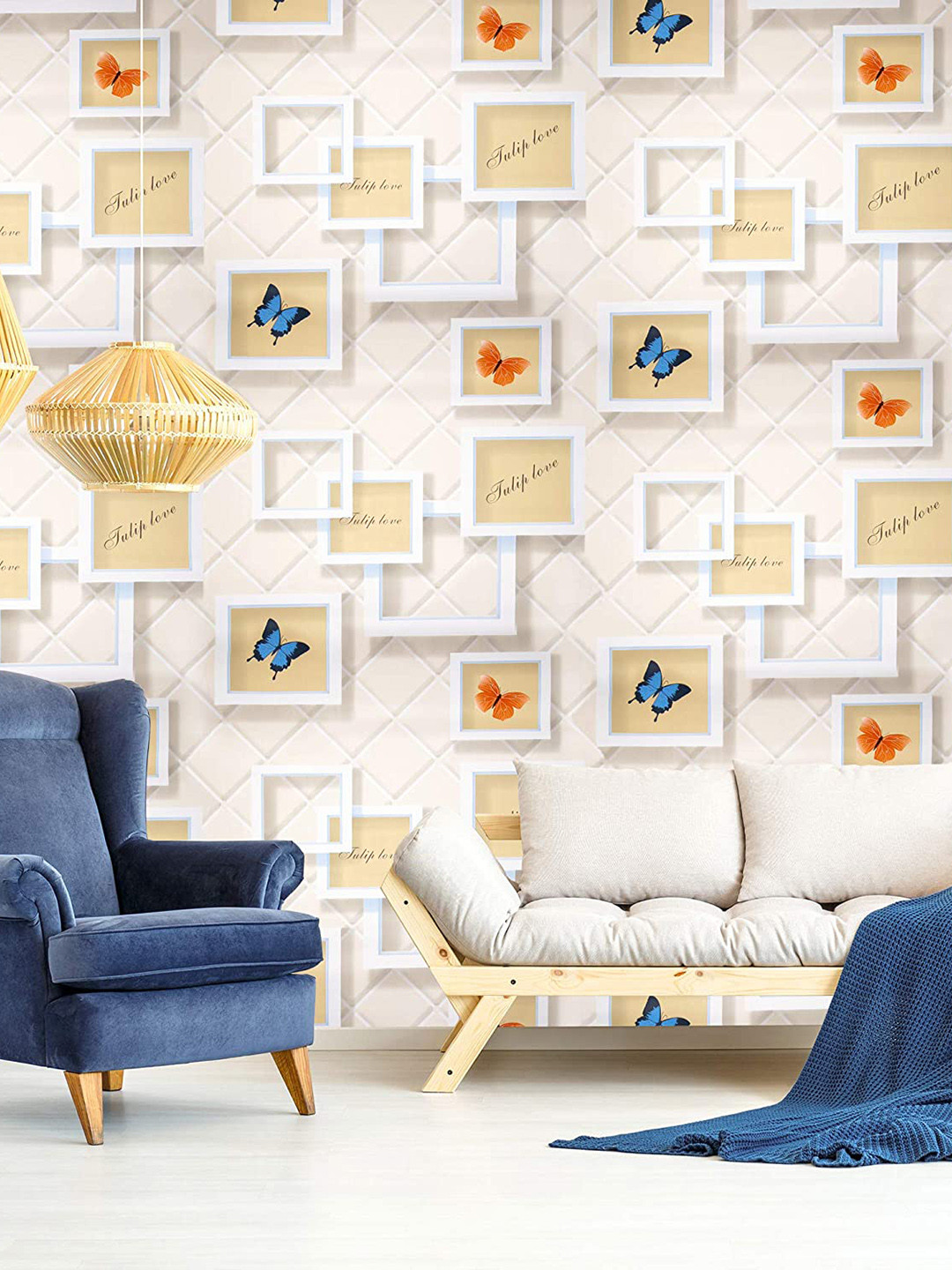 KAAF White & Beige Butterfly Waterproof Self Adhesive Wallpaper