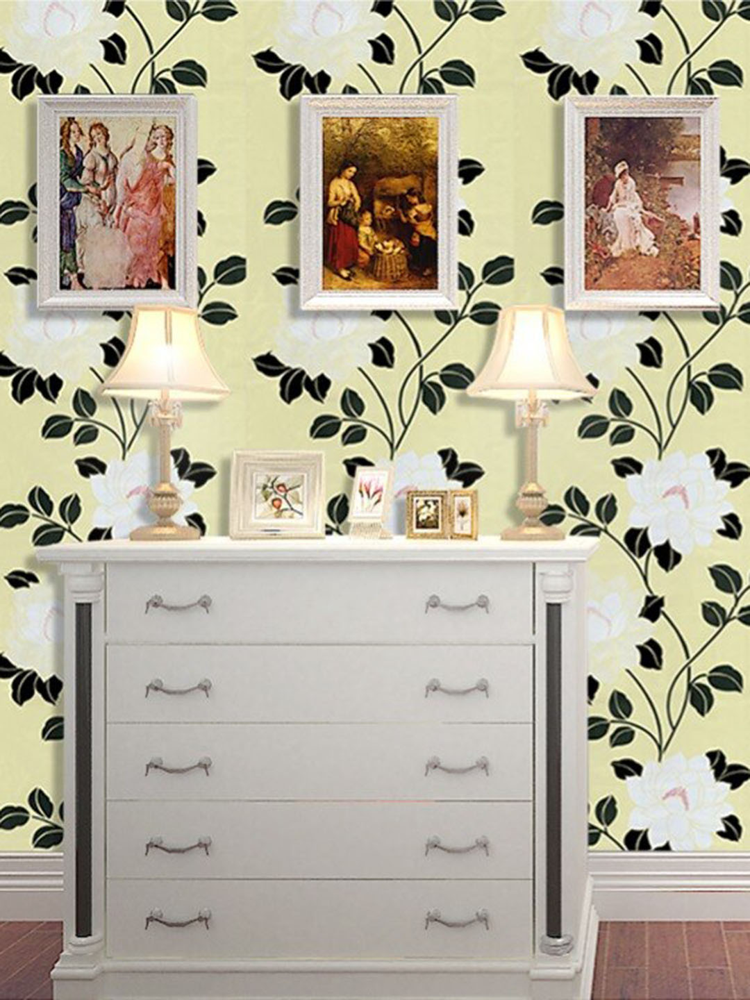 KAAF Yellow & Green Floral Patterned Waterproof Self Adhesive Wallpaper