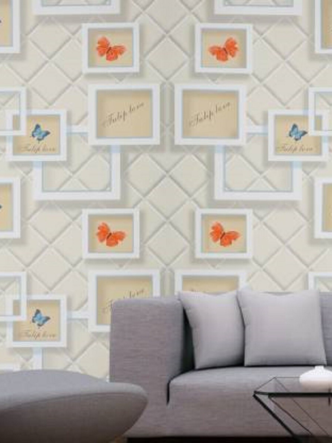 KAAF White & Beige Butterfly Self-Adhesive Wallpaper