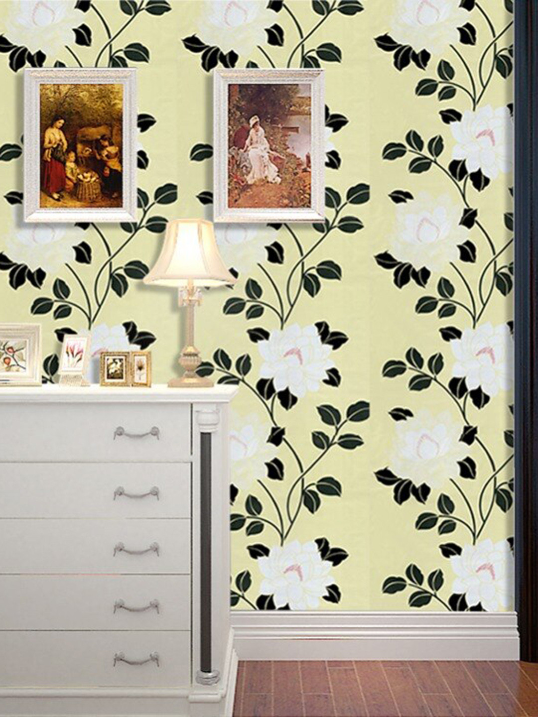 KAAF Yellow & Black Damask Printed Wallpaper