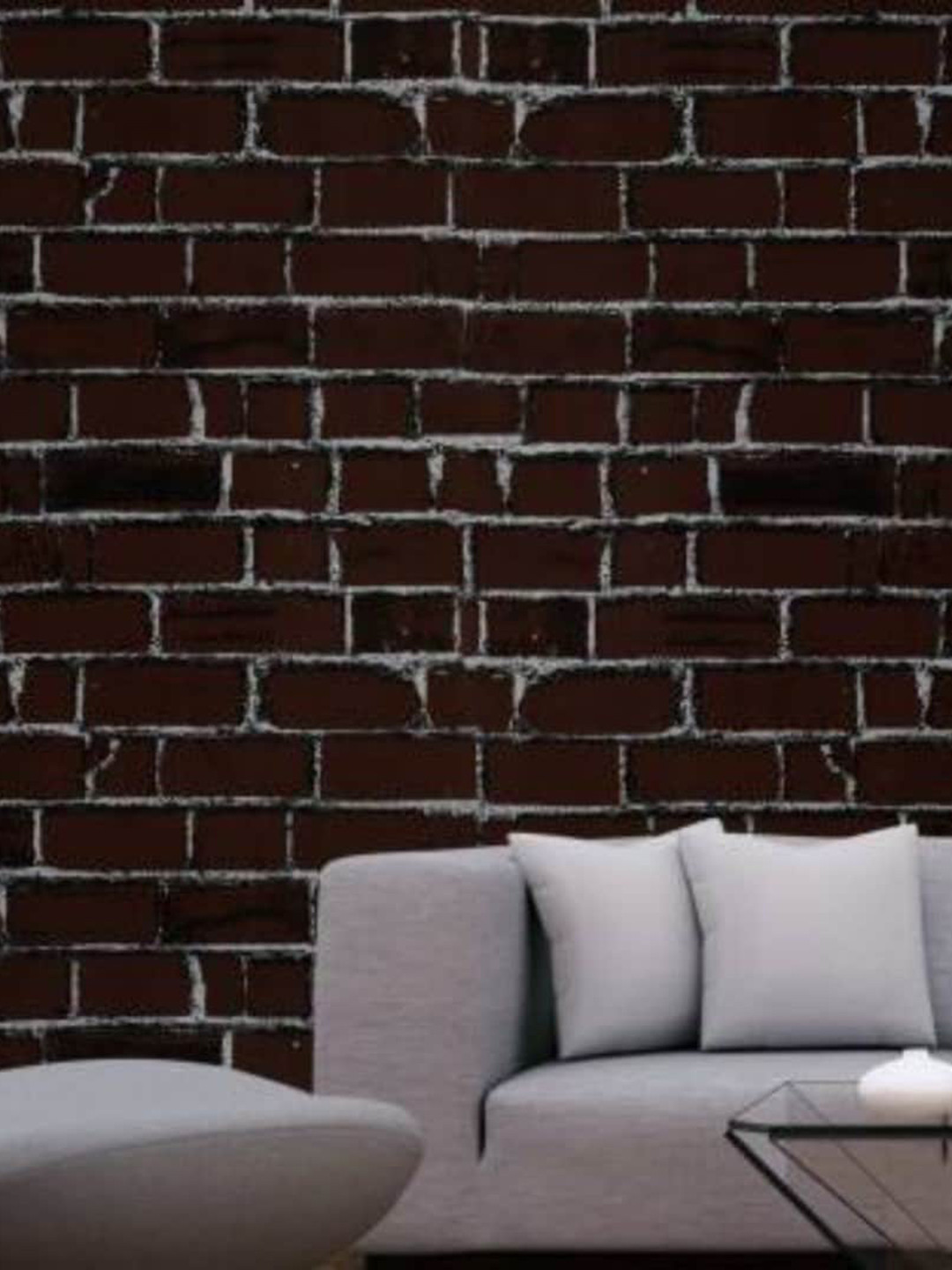 KAAF Brown & Grey Brick Patterned Adhesive Wall Sticker