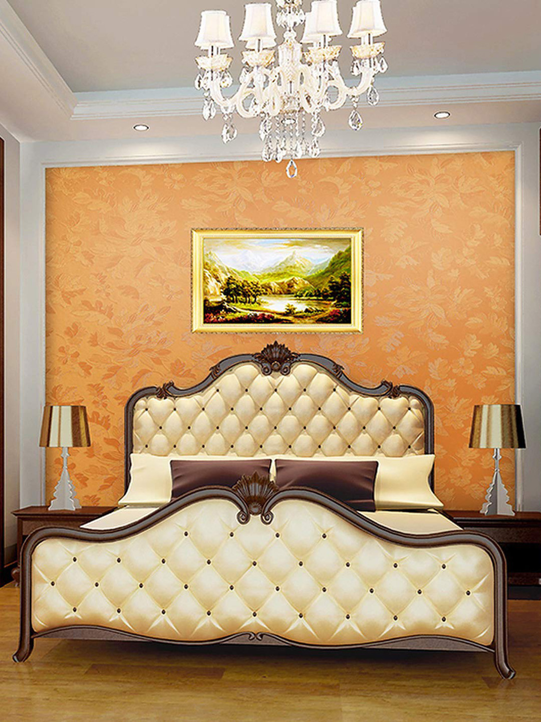 KAAF Gold Toned Floral Print Self Adhesive Water Proof Wallpaper