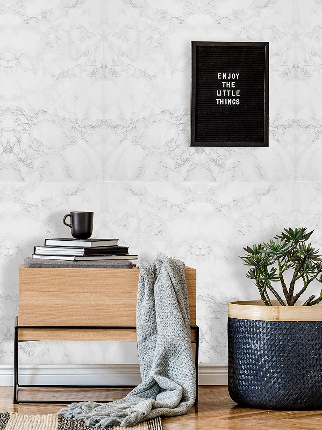 KAAF White & Grey Marble Printed Self Adhesive Water Proof Wallpaper