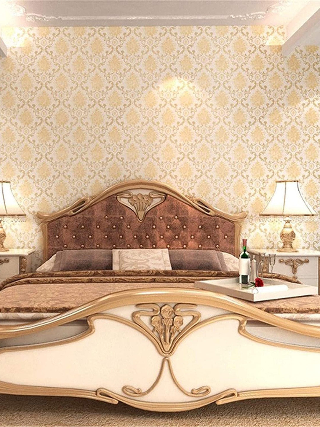 KAAF White & Gold Toned Vintage Self-Adhesive Wallpaper