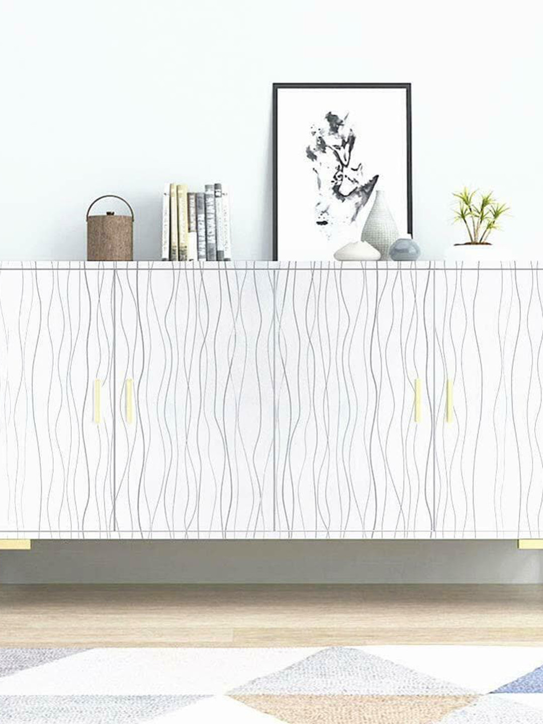 KAAF White & Silver Toned Abstract Adhesive Wall Sticker