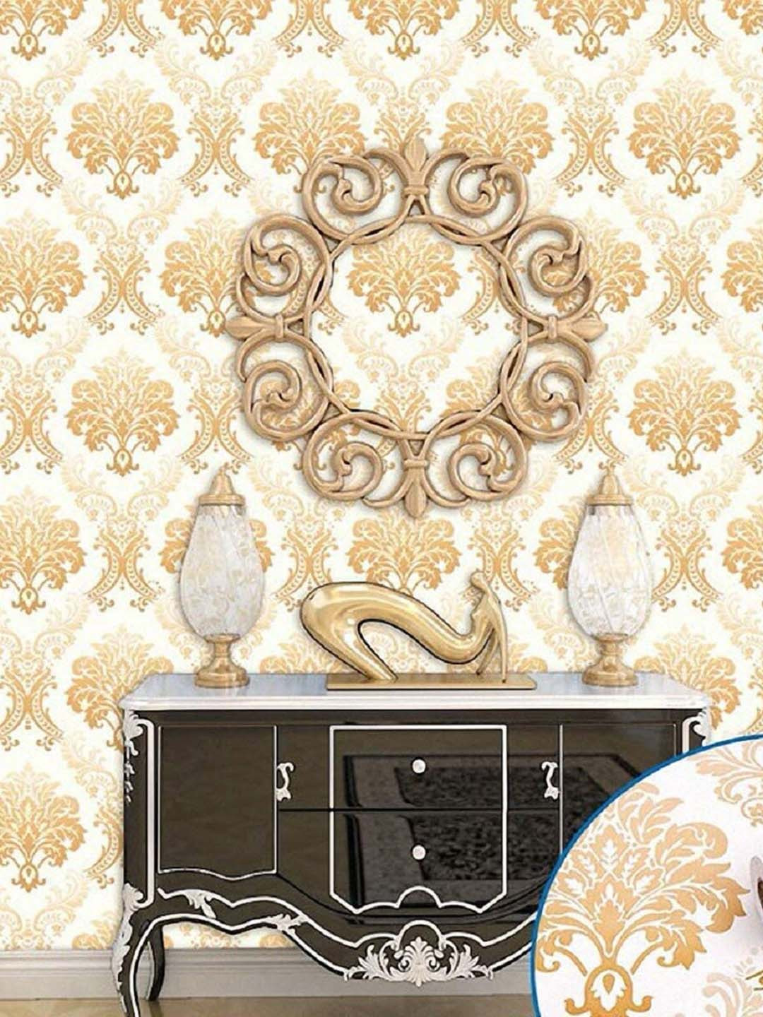 KAAF White & Gold Toned Vintage Self-Adhesive Wallpaper