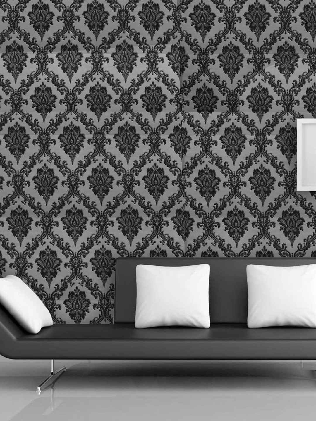 KAAF Grey & Black Damask Patterned Waterproof Self-Adhesive Wallpaper