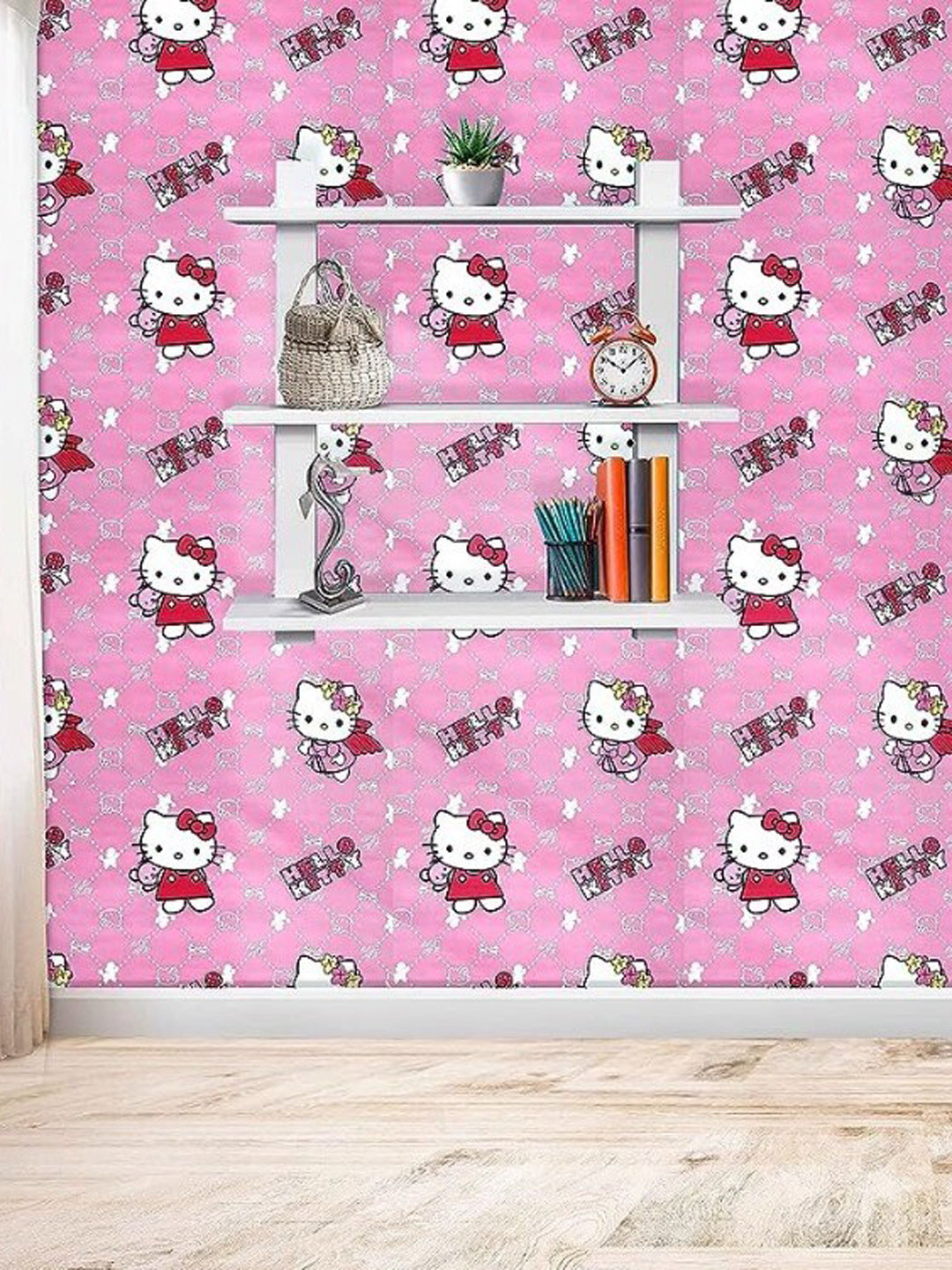 KAAF Pink & White Hello Kitty Waterproof Self Adhesive Wallpaper