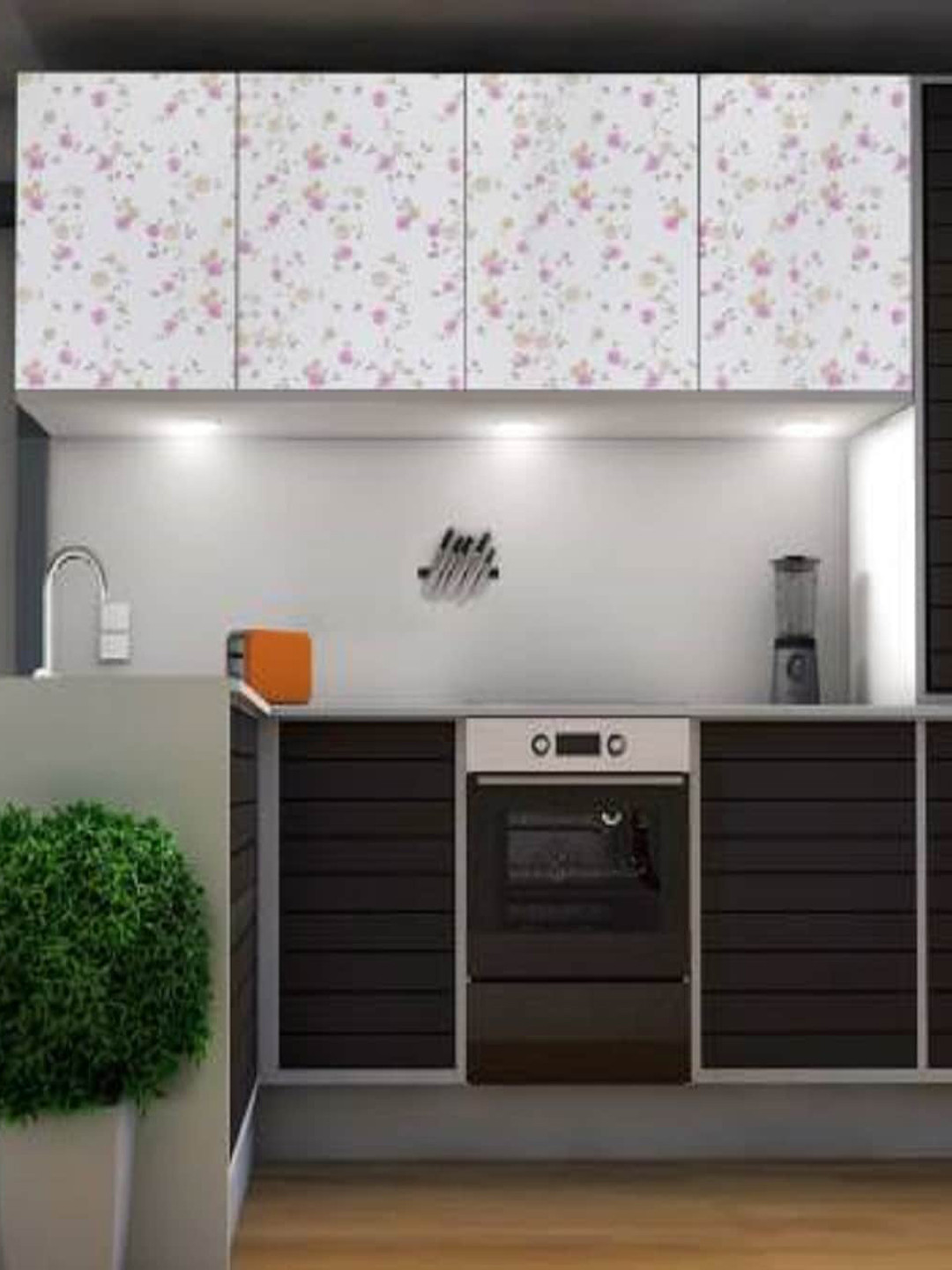 KAAF White & Pink Floral Print Waterproof Self Adhesive Wallpaper