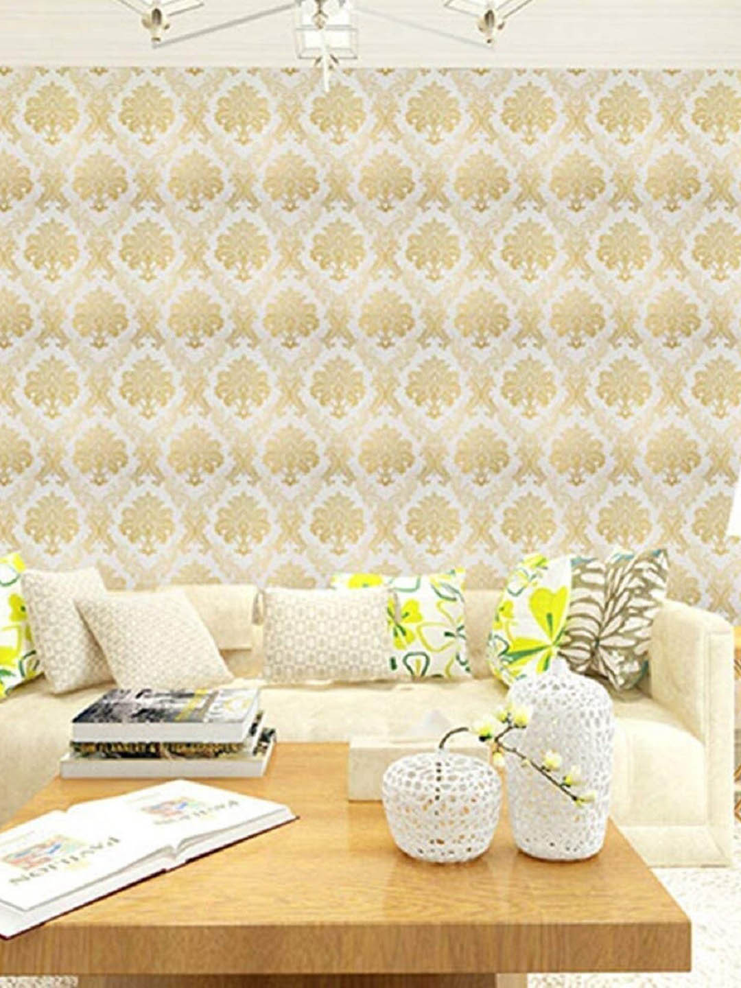 KAAF Gold Toned & White Ethnic Printed Vintage Wallpaper