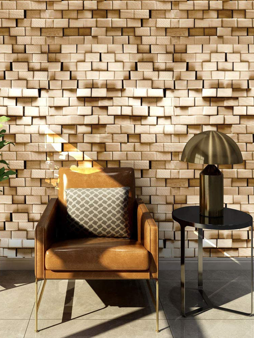 KAAF Brown Wooden Bricks Pattern Wallpaper