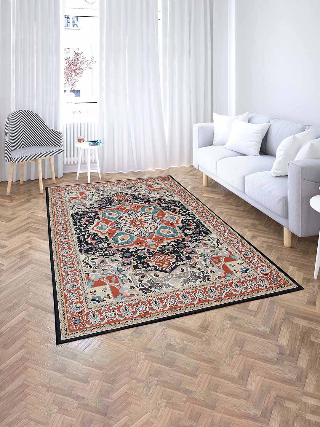 PRESTO Orange & Cream Traditional Printed Anti Skid Carpet