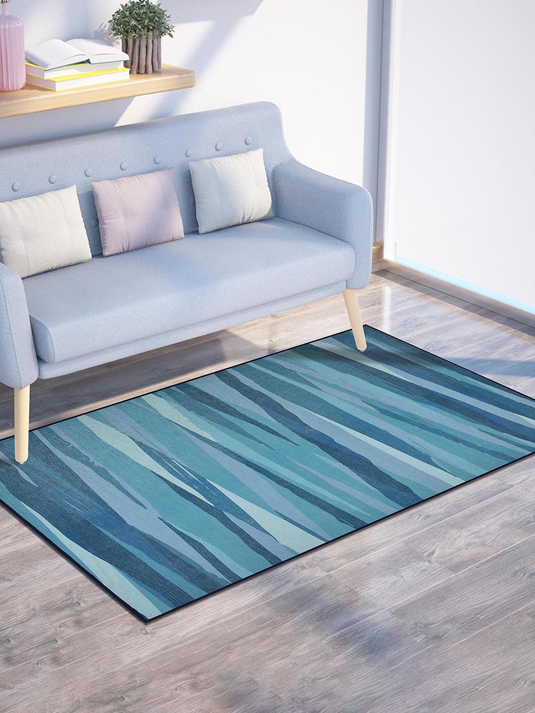 PRESTO Blue Abstract Printed Anti-Skid Carpet