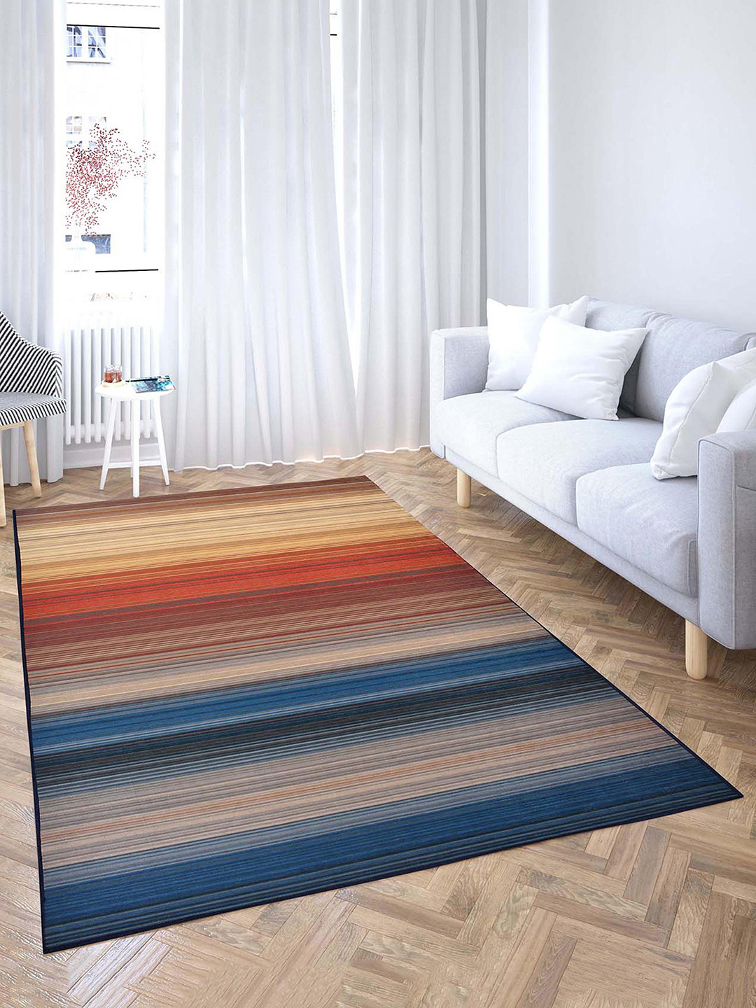 PRESTO Orange & Red Striped Printed Anti Skid Carpet