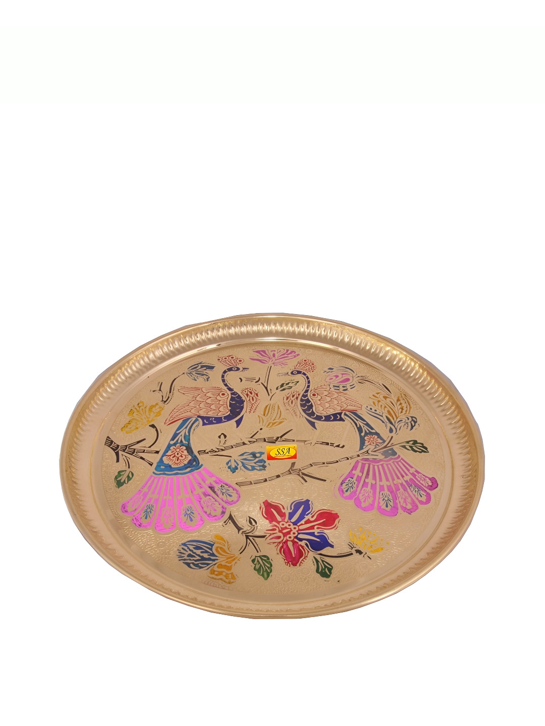 Shivshakti Arts Blue & Pink Ethnic Motifs Printed Glossy Brass Plate