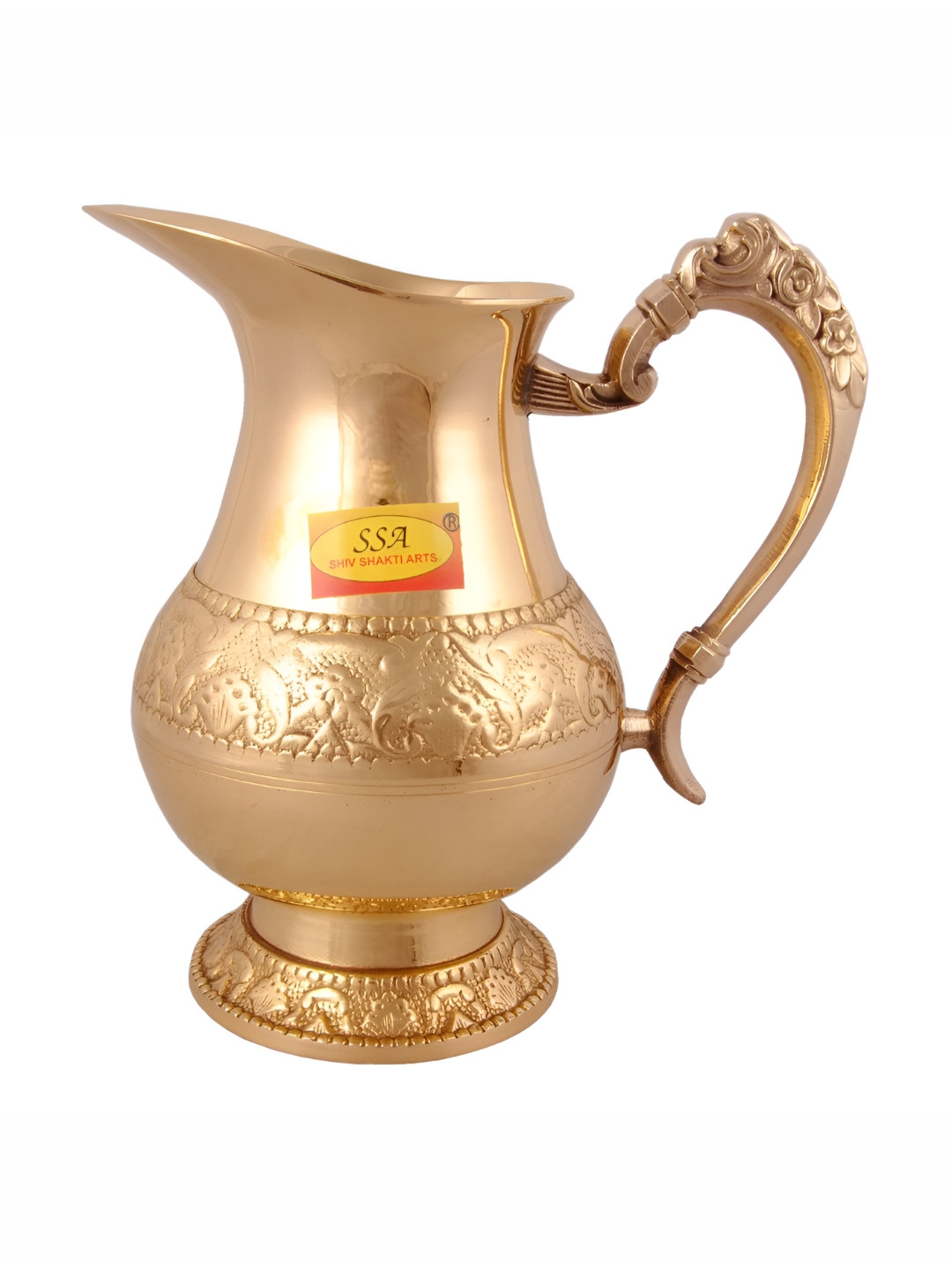 Shivshakti Arts Copper Toned Pure Brass Pitcher Engraved American Design 1.25 Liter