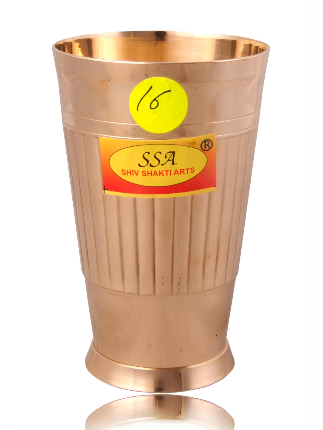 Shivshakti Arts Yellow Heavy Gauge Line Design Pure Brass Glass - 350 ml