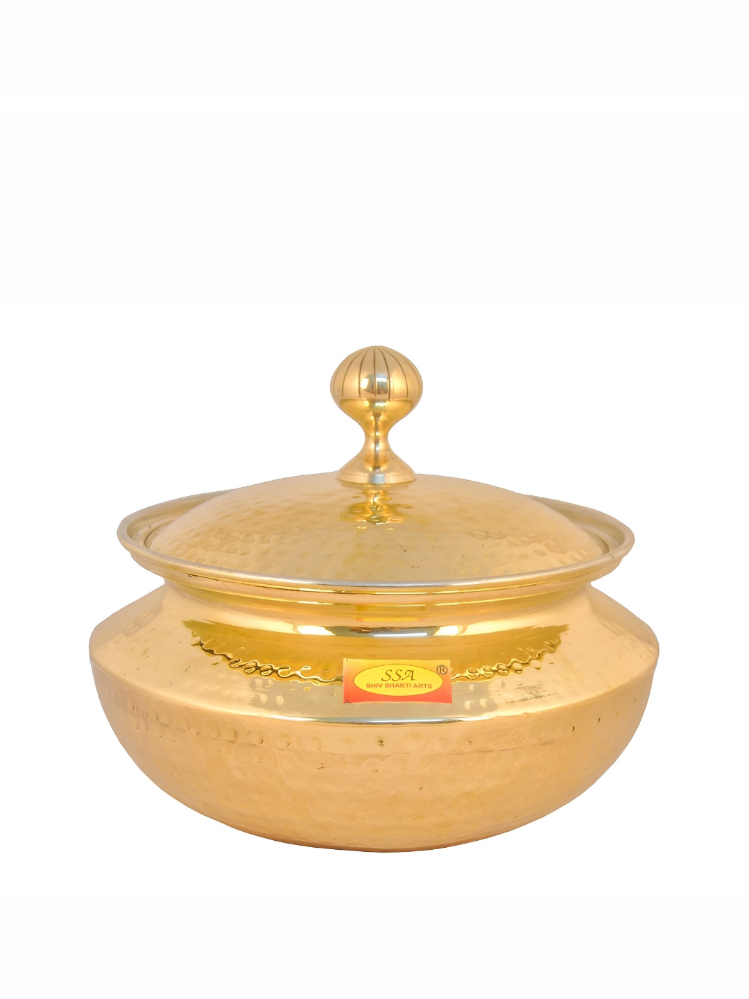 Shivshakti Arts Yellow Brass Hammered Biryani Handi with Lid
