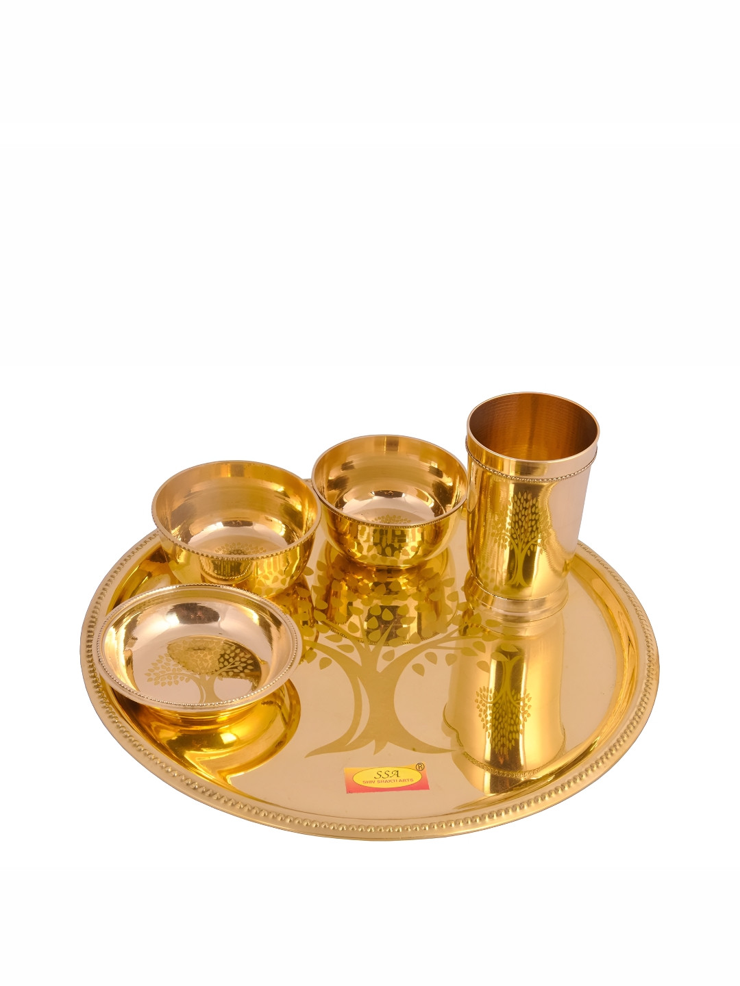 Shivshakti Arts Brass Laser Flowers Design Copper Floral Brass 5 Piece Dinner Set