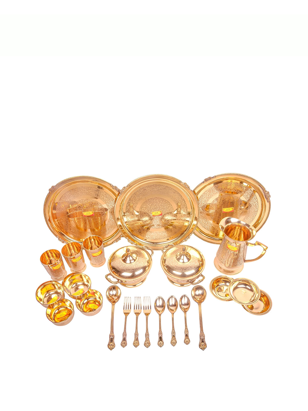 Shivshakti Arts Copper Floral Brass Easy to Clean 26 Piece Dinner Set